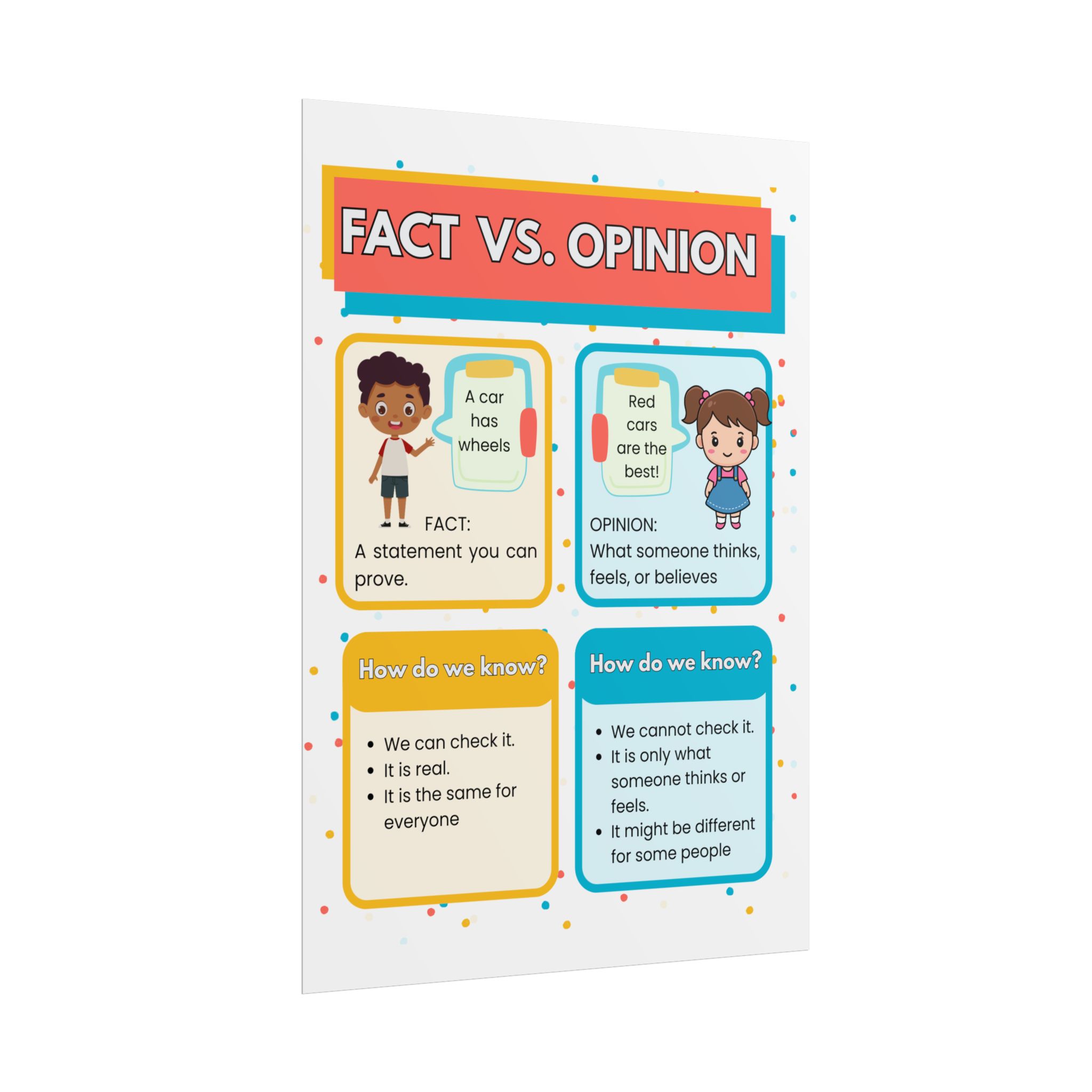 Fact vs. Opinion Educational Poster — Rolled Classroom Chart for Elementary Literacy - Image 4