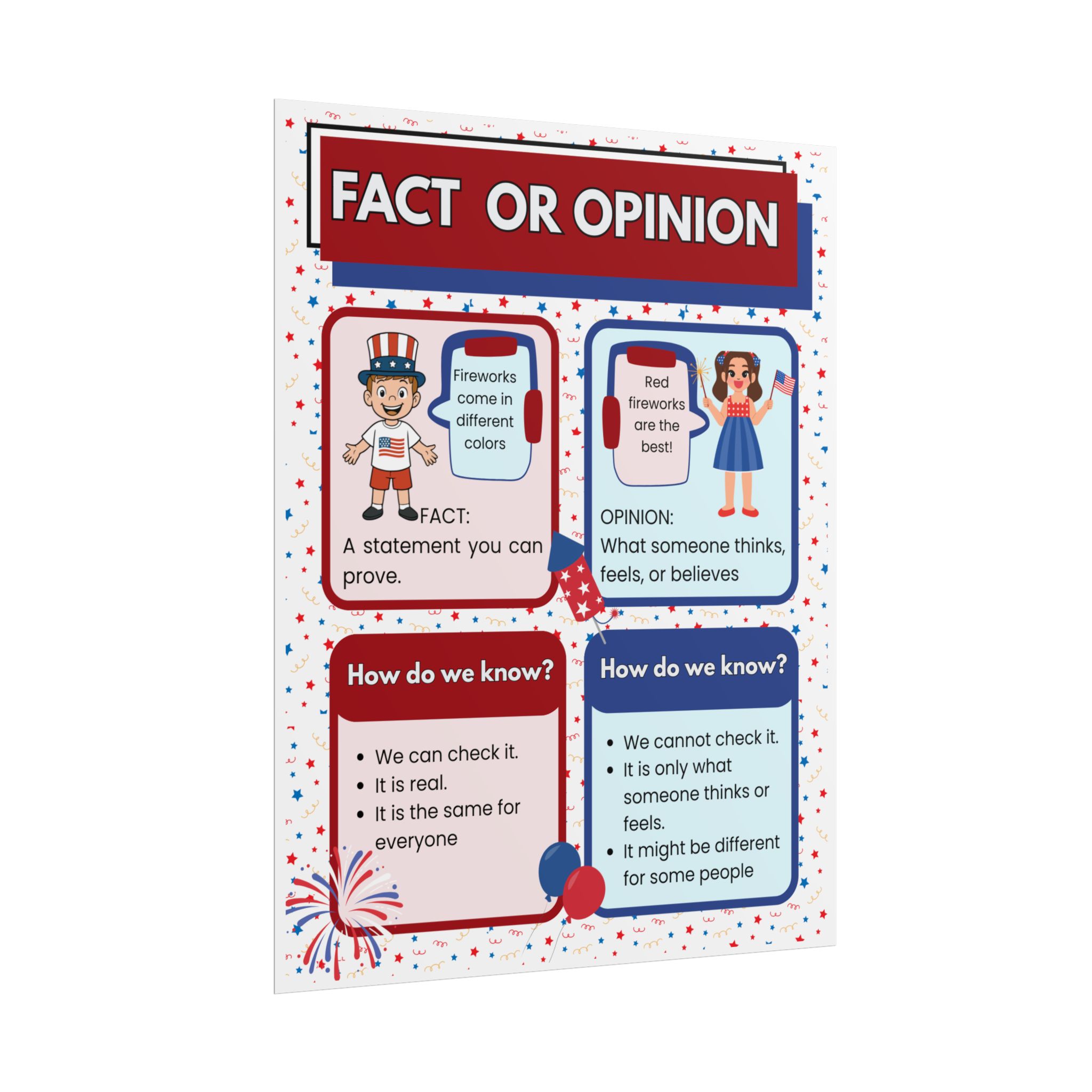 Patriotic Fact or Opinion Rolled Poster | Educational Classroom Poster - Image 42