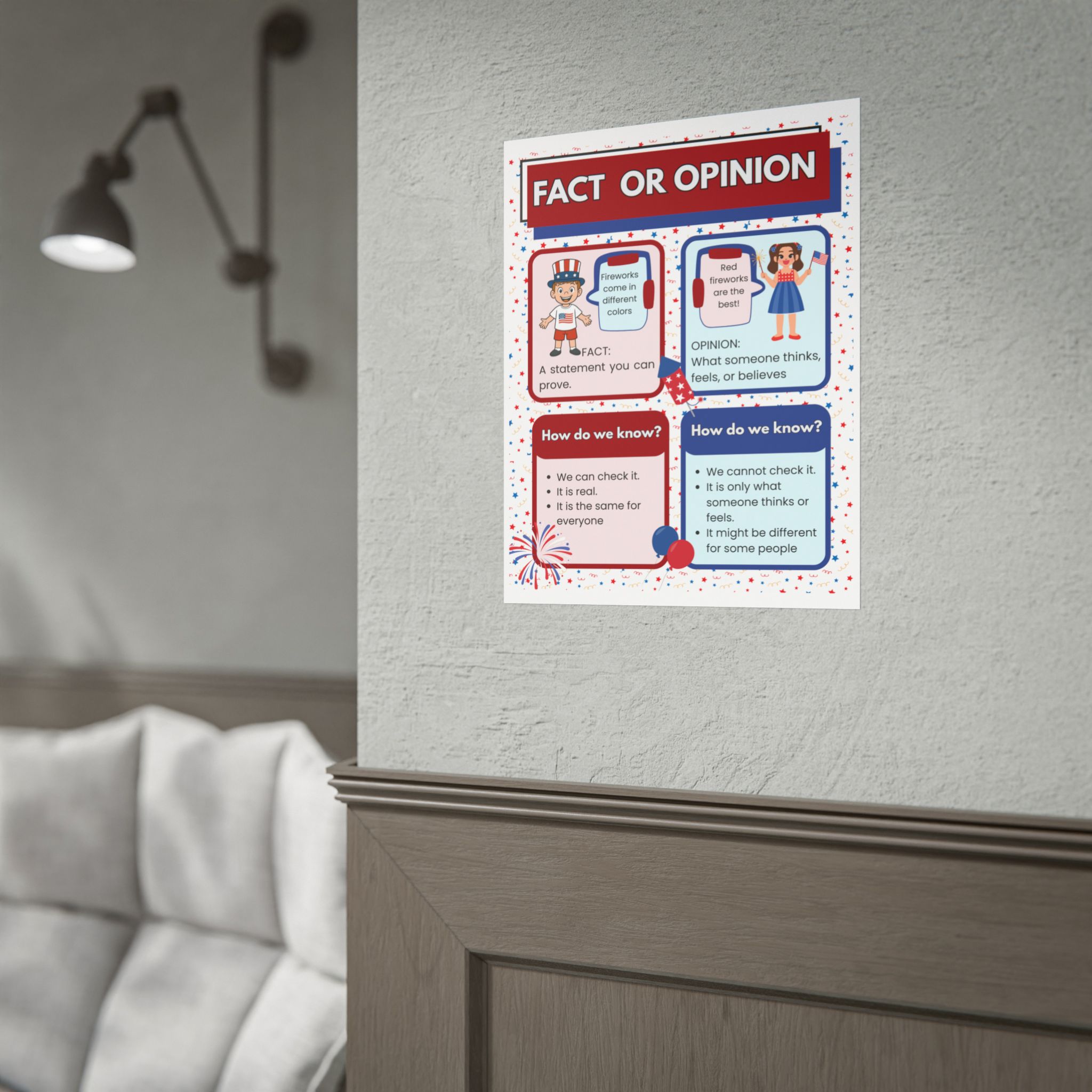 Patriotic Fact or Opinion Rolled Poster | Educational Classroom Poster - Image 3