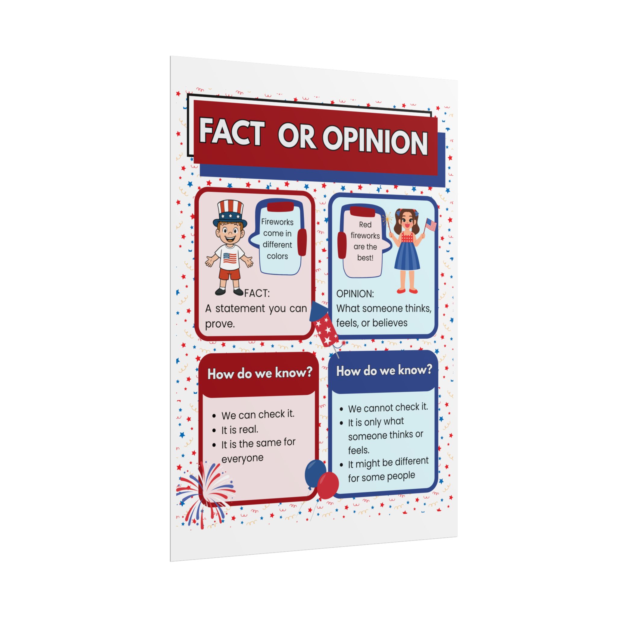 Patriotic Fact or Opinion Rolled Poster | Educational Classroom Poster - Image 34