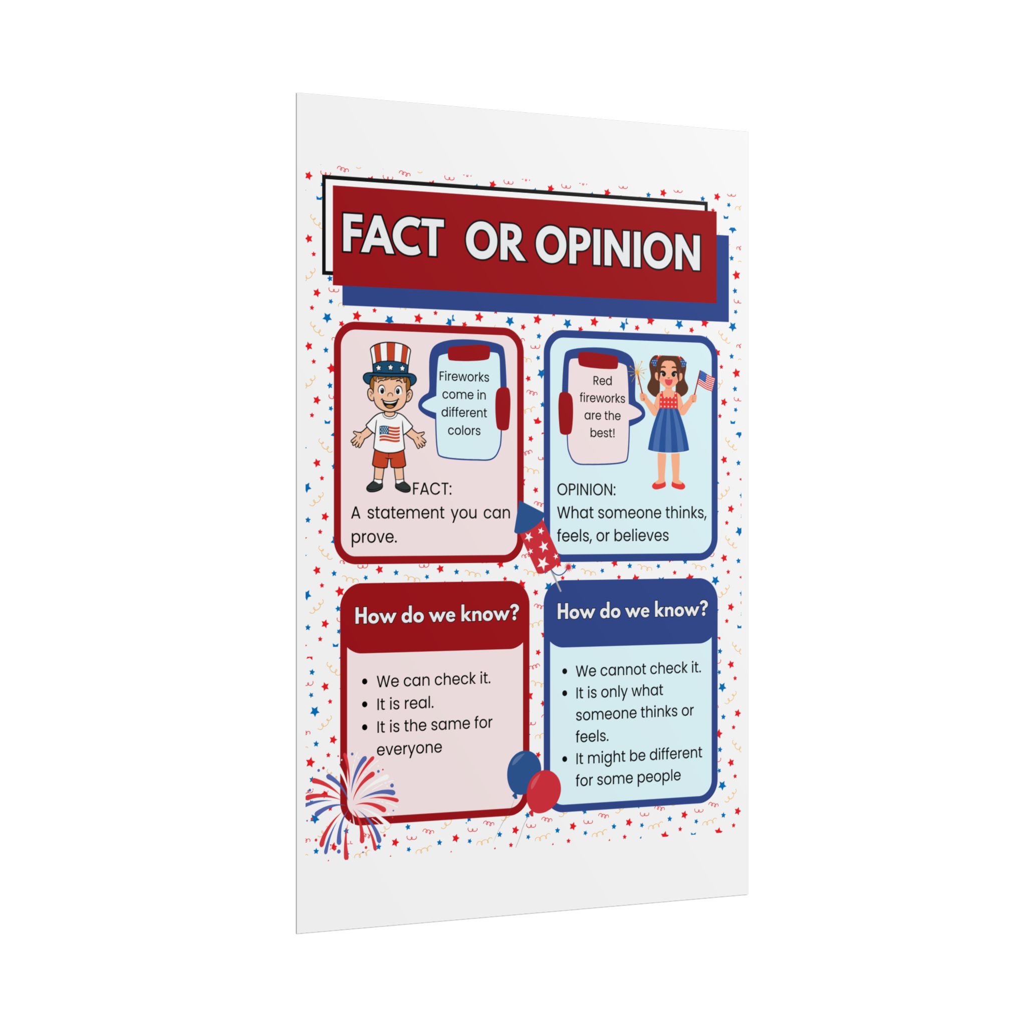 Patriotic Fact or Opinion Rolled Poster | Educational Classroom Poster - Image 62