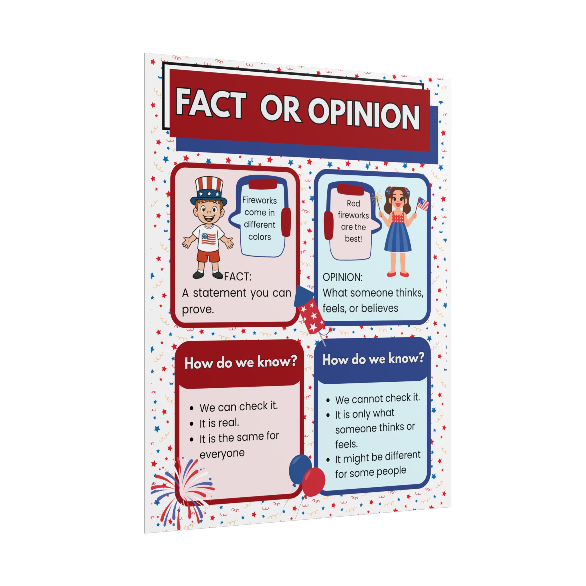 Patriotic Fact or Opinion Rolled Poster | Educational Classroom Poster - Image 19