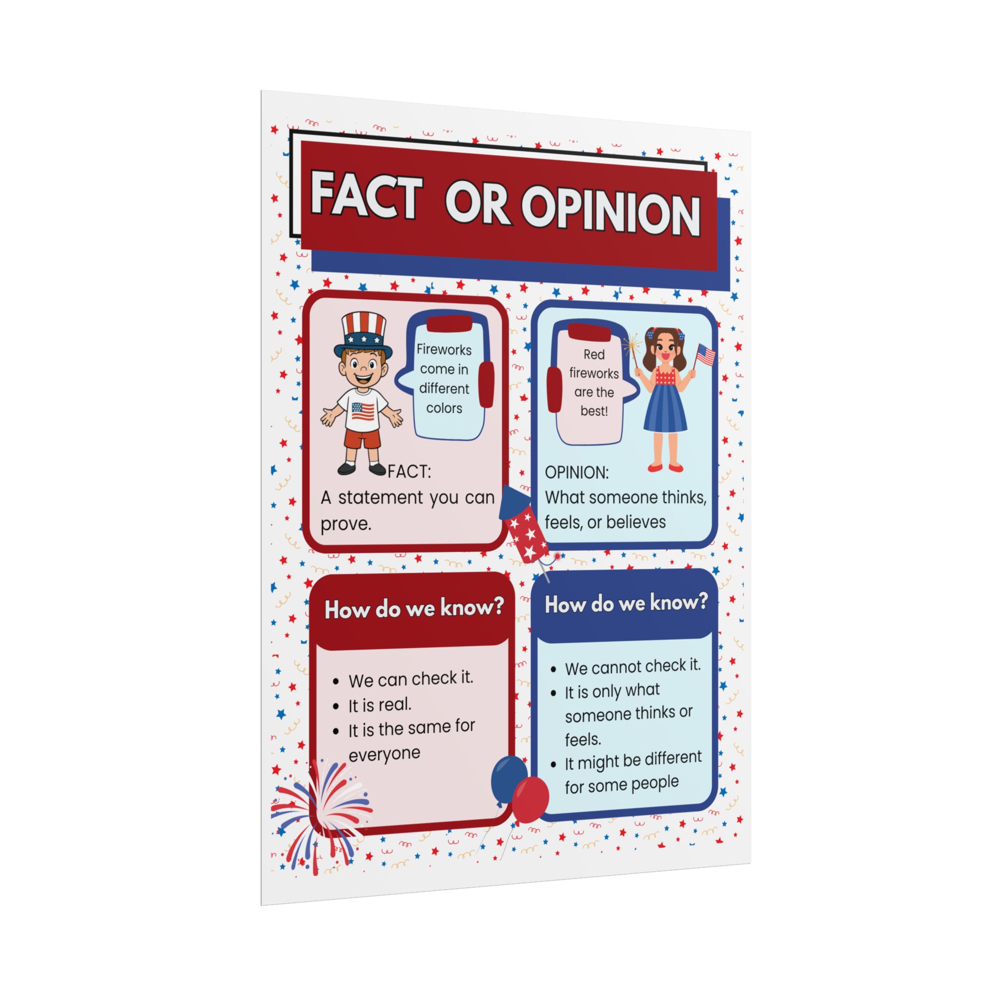 Patriotic Fact or Opinion Rolled Poster | Educational Classroom Poster - Image 26